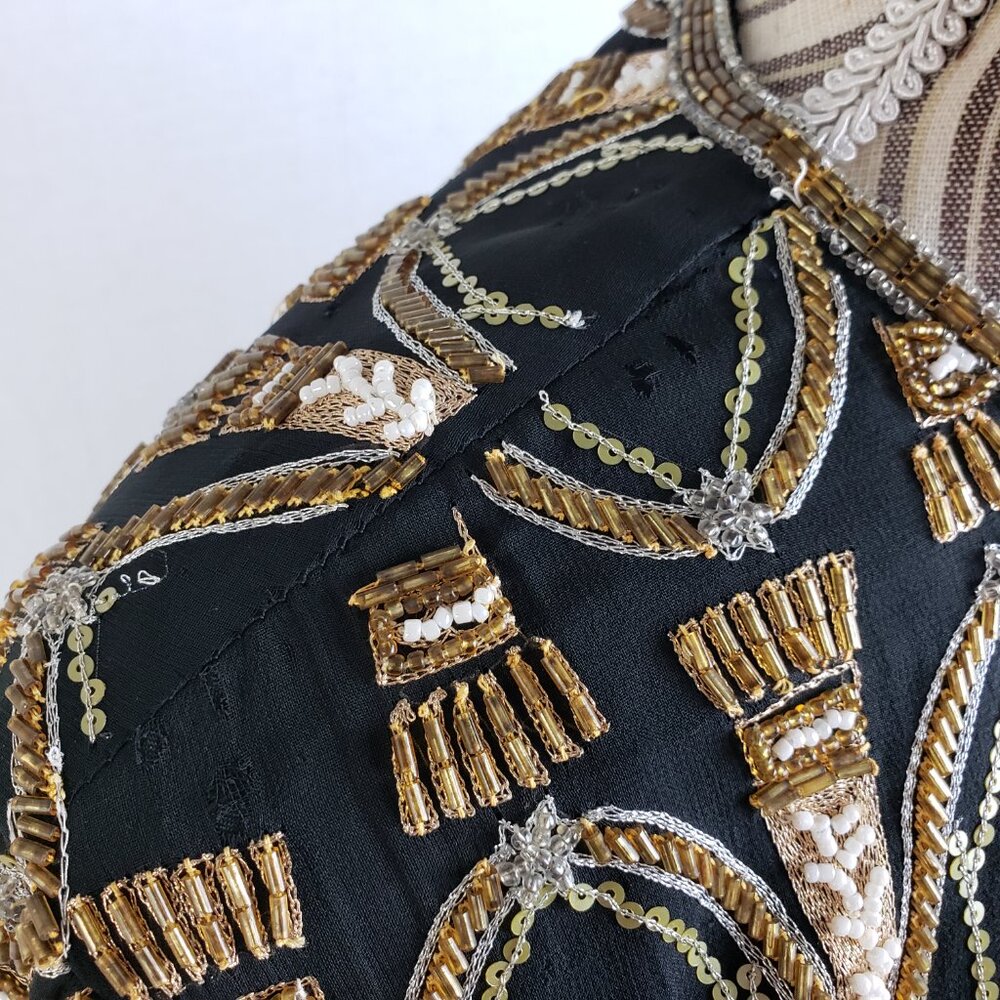 Vintage A.J.BARI Silk Jacket Blazer Beaded Sequined Bohemian size S Baroque Boho - Picture 7 of 15